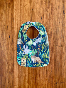 Bib - green Australian animals & birds